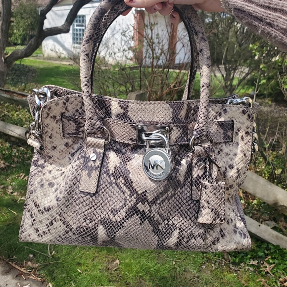 Michael Kors Hamilton Python Snake Embossed Leather Shoulder Bag - Picture 1 of 16